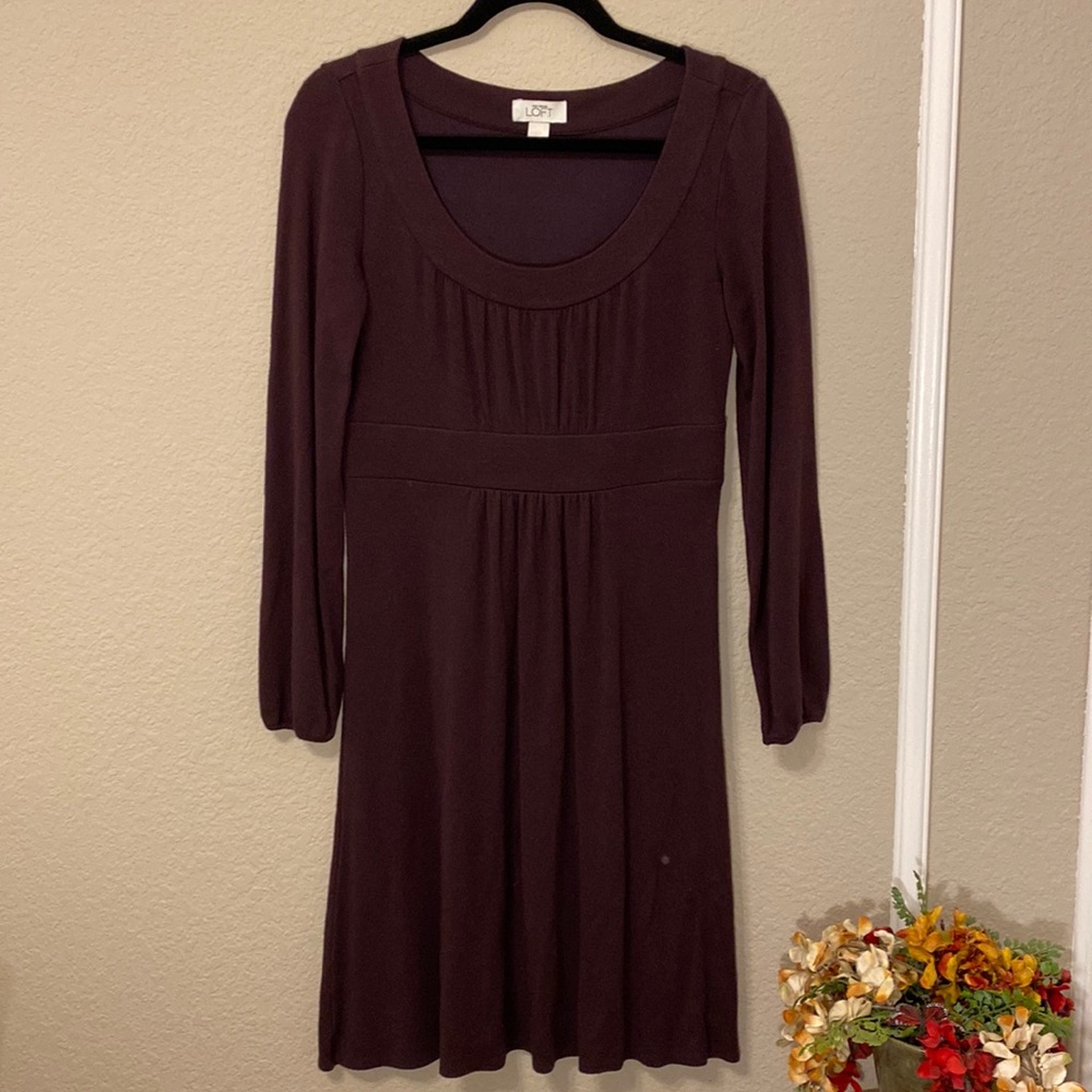 Plum long-sleeved A-line dress